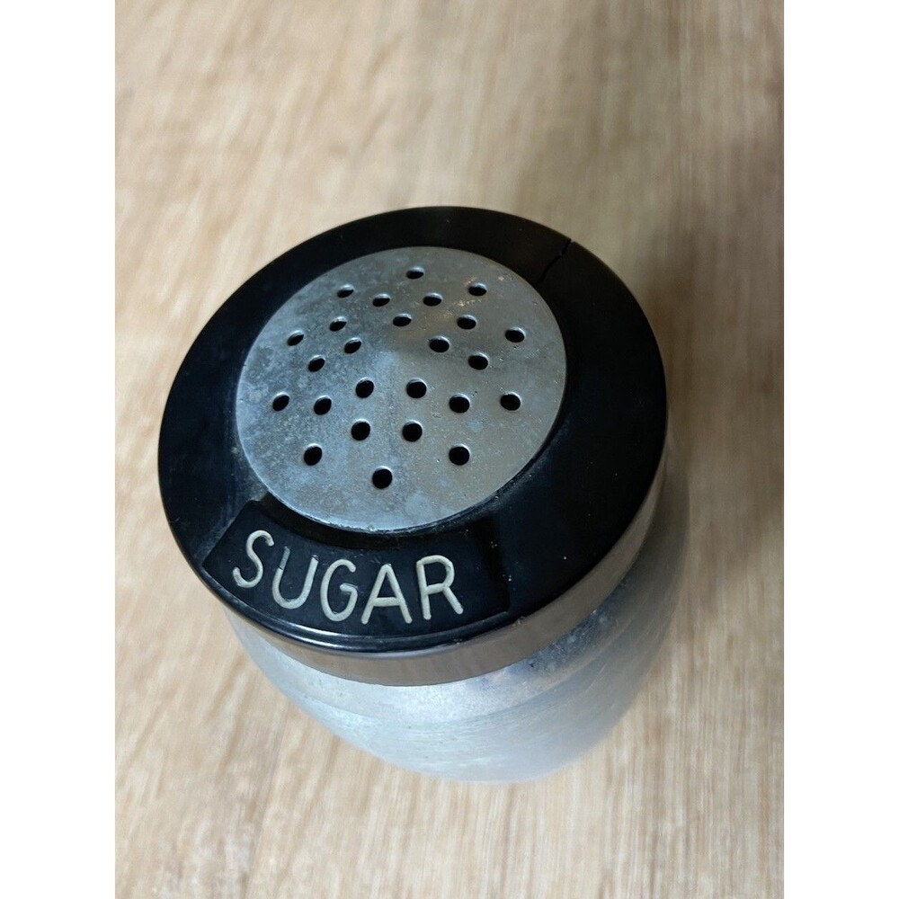 Vintage Kromex Spun Aluminum Sugar Shaker Chrome and Black Retro Kitchen 5" Tall